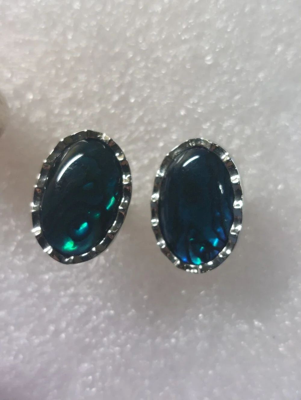 Vintage Estate Silvertone Mens Cufflinks Cabochon Abalone Onyx Style, Lot of 3